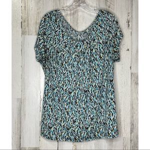 Worthington abstract top women's size 1X blue white